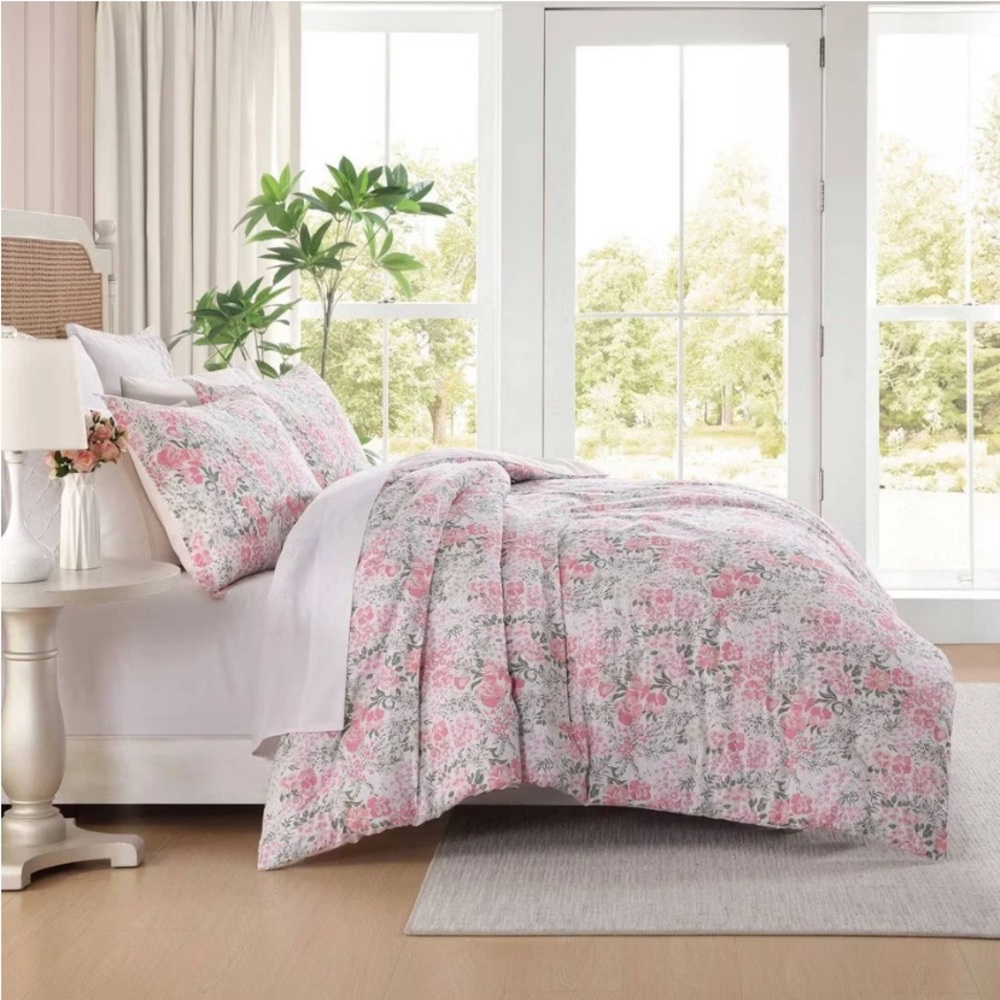 💝 Floral Heather Garden Pink Comforter Set KING LAURA ASHLEY